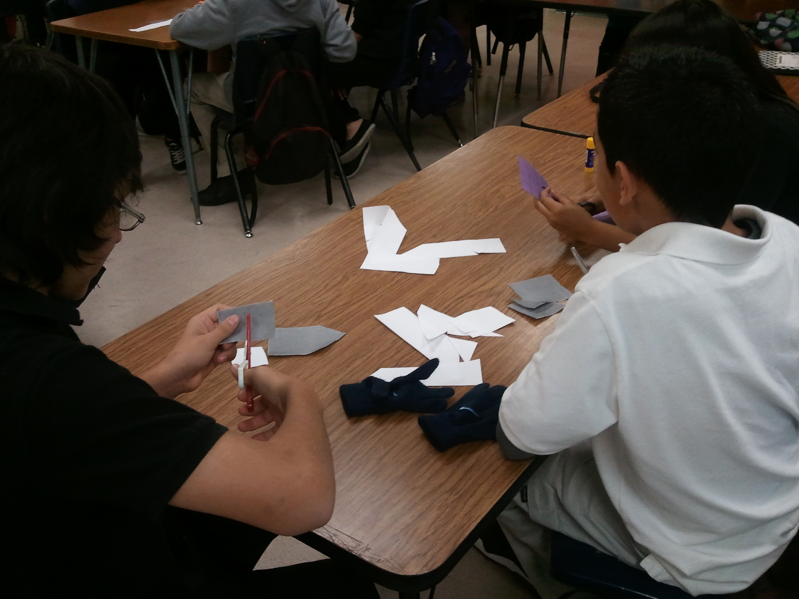 Students working on squares